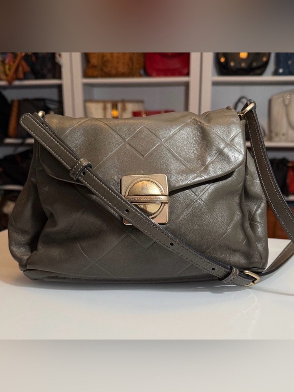Marc By Marc Jacobs Gray Quilted Leather Crossbody with Gold Hardware